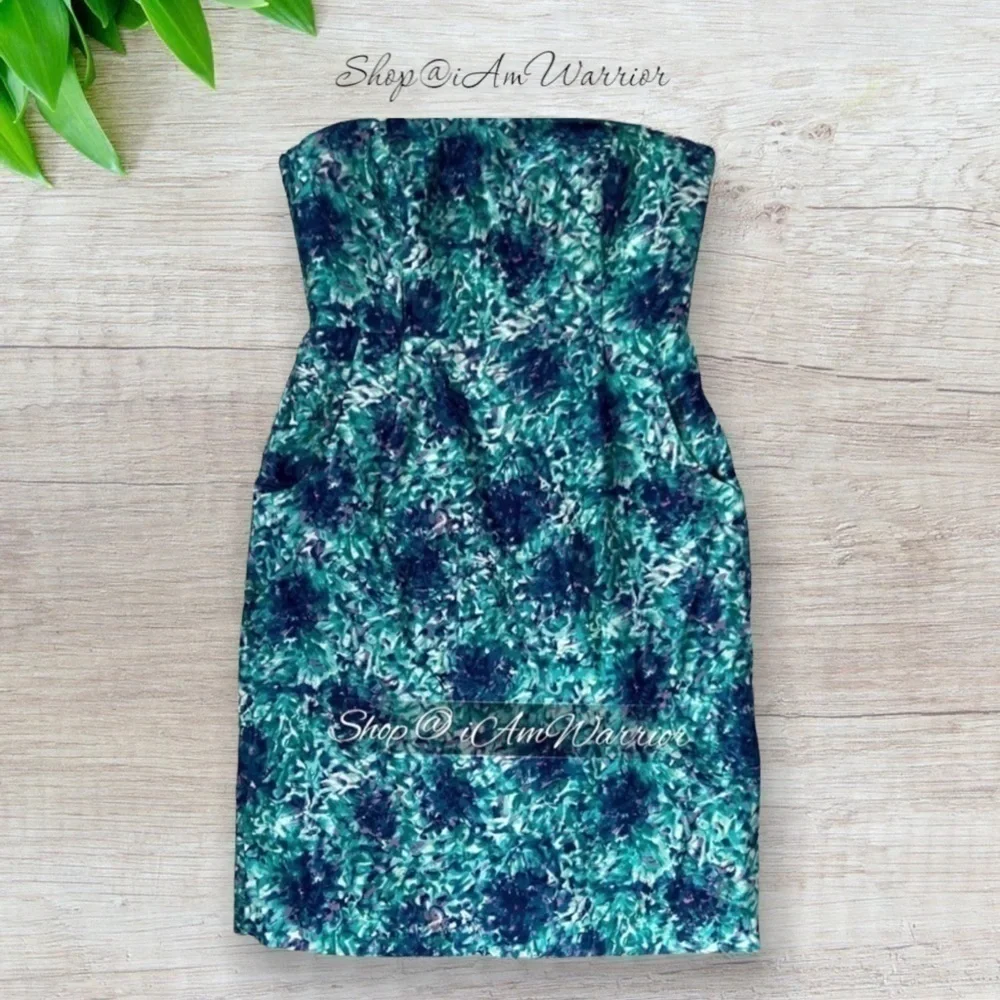 J.Crew Collection teal silk abstract floral strapless dress *shop@iamwarrior